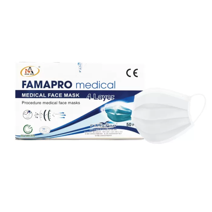 Khẩu Trang Y Tế 4 Lớp Nam Anh Trắng Hộp 50 Cái